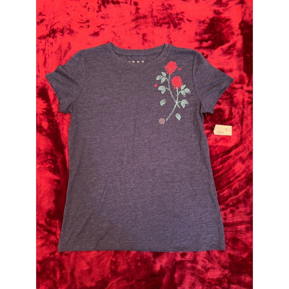 Free State Womens Blue Rose Graphic T-Shirt Short Sleeve Crewneck Size Large New